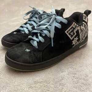 DC Court Graffik SE Skate Shoes Womens Black Leather/ Blue  Sneakers Size 8.5
